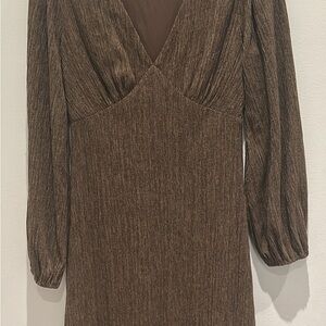 All in Favor Textured Brown Long Sleeve Dress